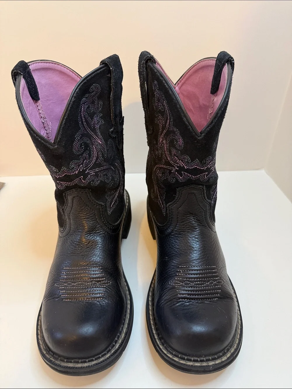 Ariat Girls Leather Western Cowboy Boots Pink Embroidered Size 7.5 Youth